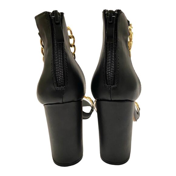 Nicole Miller Women Block Heel Black & Gold Ankle Chain Sandals Size 6 Back Zip - Picture 4 of 10